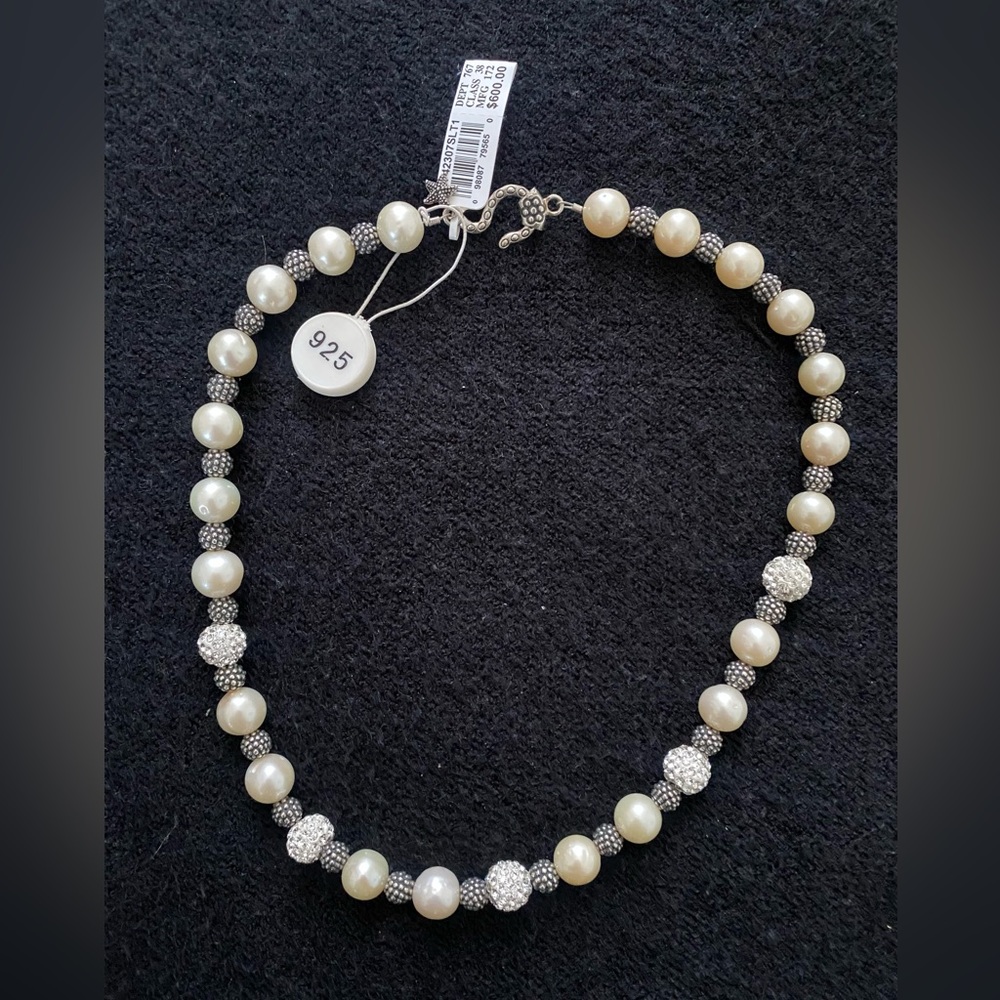 New Aya 925 sterling silver pearl necklace with Swarovski crystals